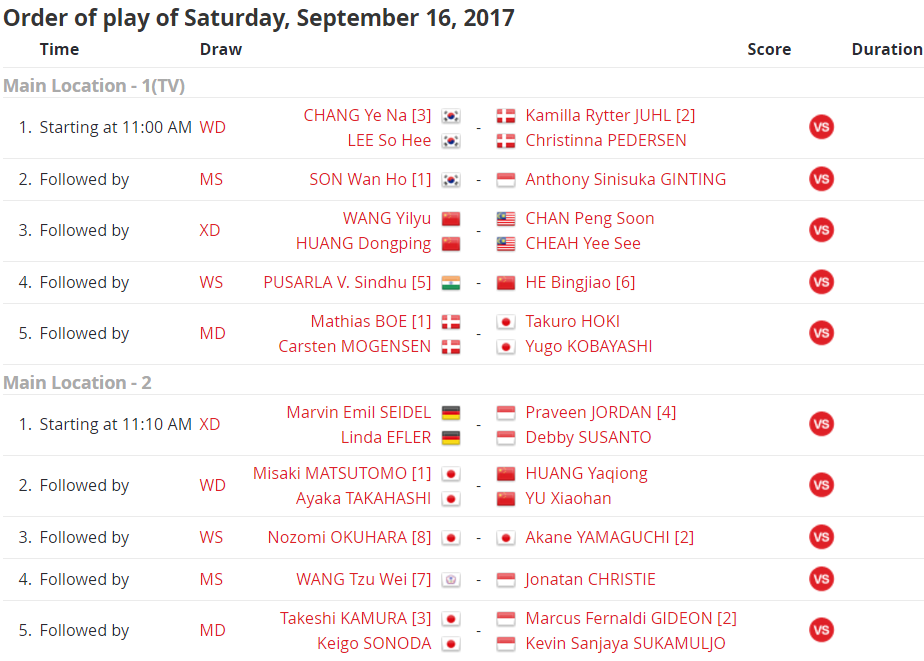 badminton final schedule
