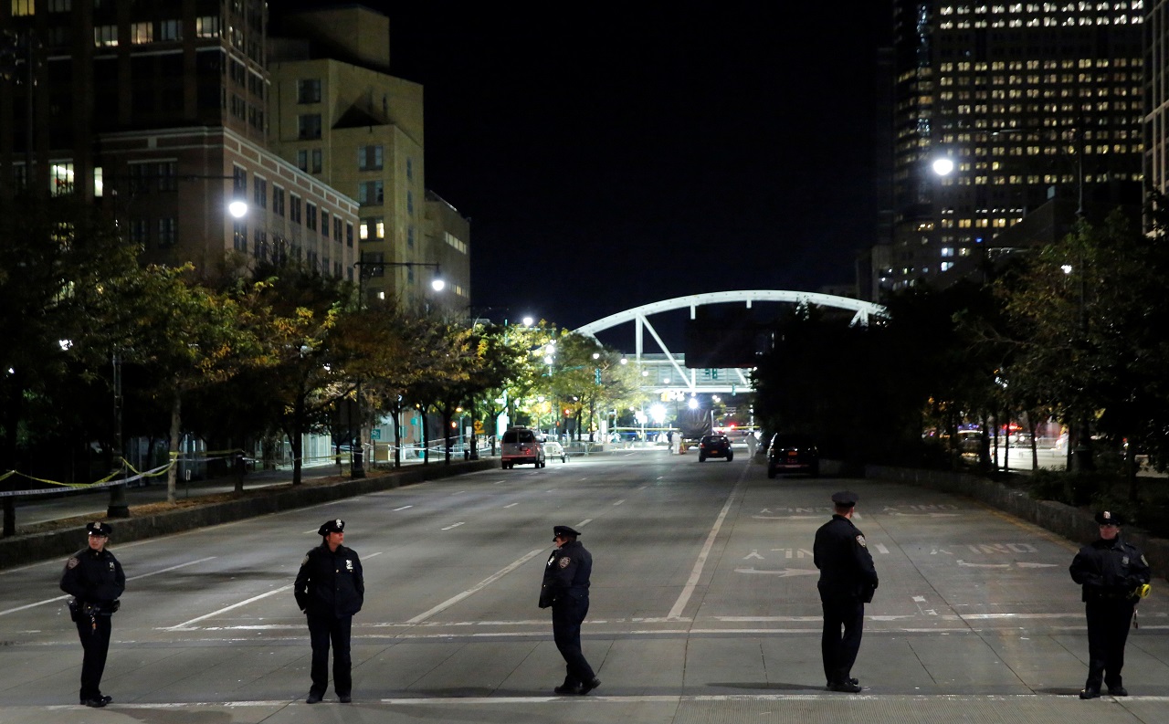   Police block a section of the West Side Highway in Lower Manhattan, New York  