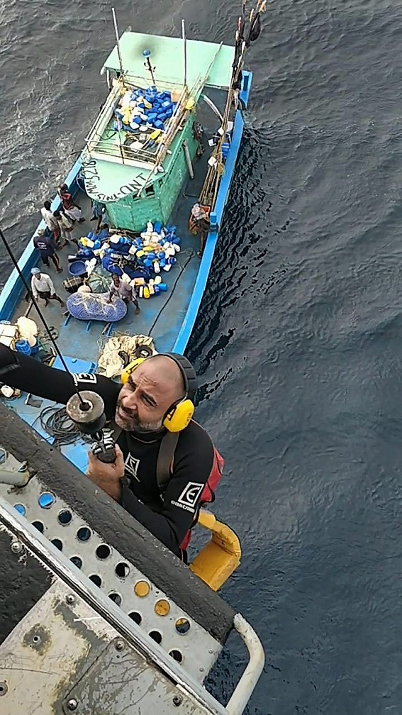   Lakshadweep:  Navy personnel carry out rescue operations in Lakshadweep on Monday following the cyclone Ockhi. PTI 