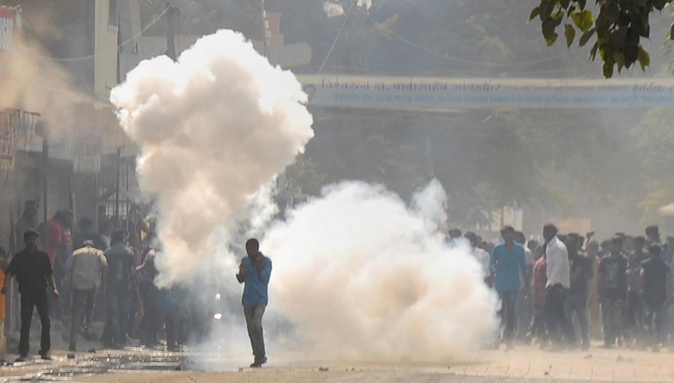    RPI activists, amid teargas, pelting stones at the police during their violent protest in Aurangabad on Tuesday, over clashes that broke out at 200th anniversary celebrations of the Battle of Bhima in Koregaon near Pune. PTI   