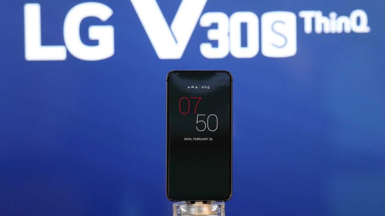  The LG V30S ThinQ is seen on display at MWC. 