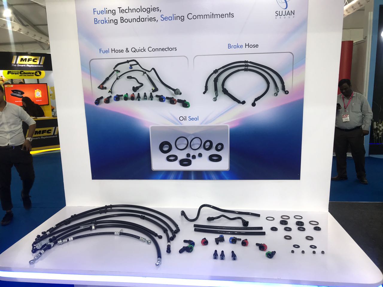 <p>Sujan group has also displayed a BS6 compliant oil seal, fuel hose and quick connectors. Takes care of high pressure fuel injection.</p>