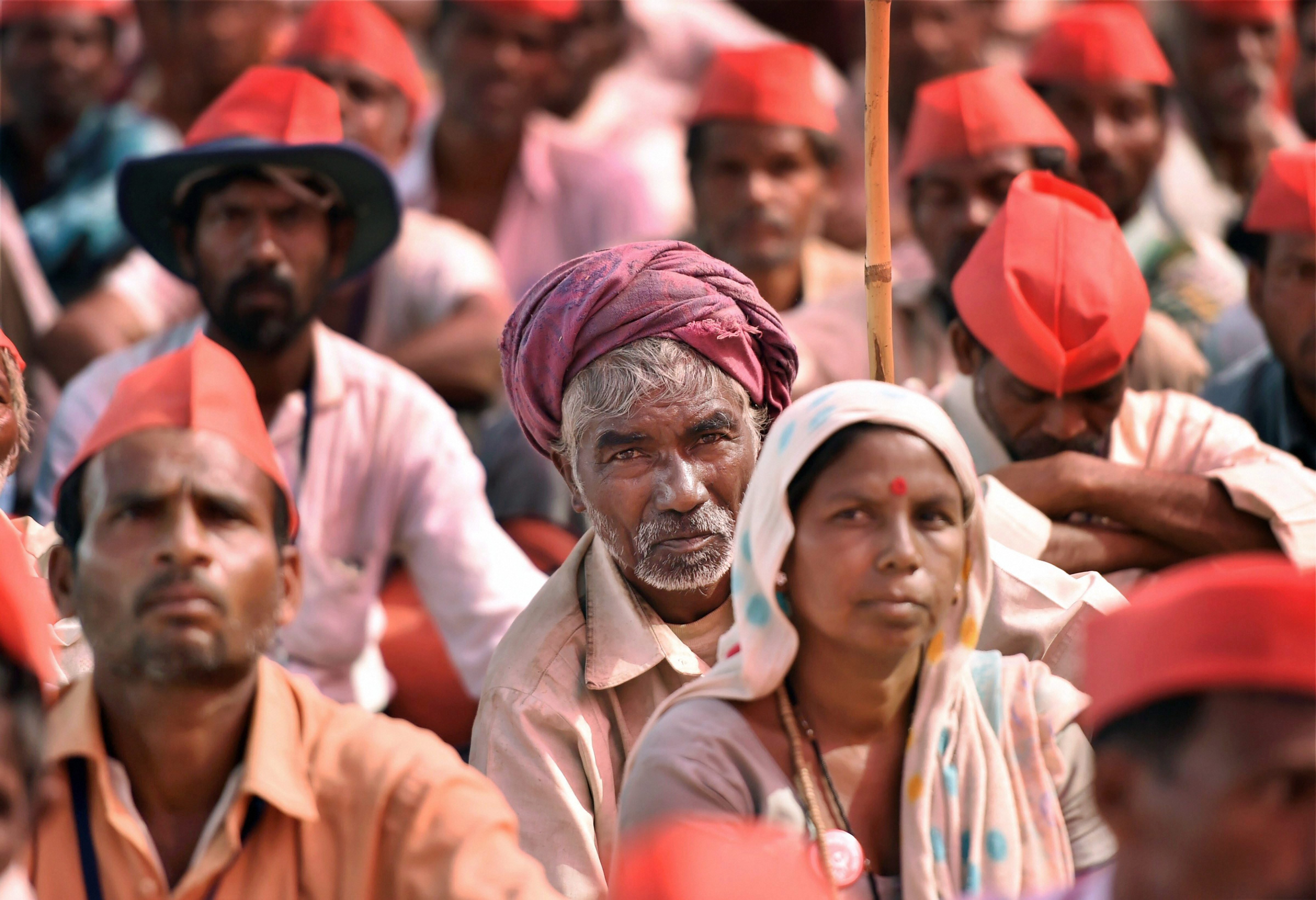   Mumbai: Farmers participate in a long march organised by All Indian Kisan Sabha (AIKS) at Azad Maidan on Monday.  PTI   