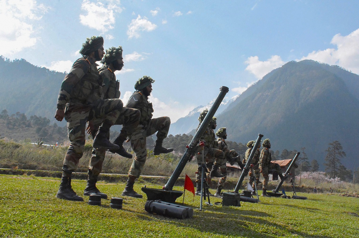  Indian army personnel carry out drills at Kibithu close to the Line of Actual Control in Anjaw district of Arunachal Pradesh. PTI 
