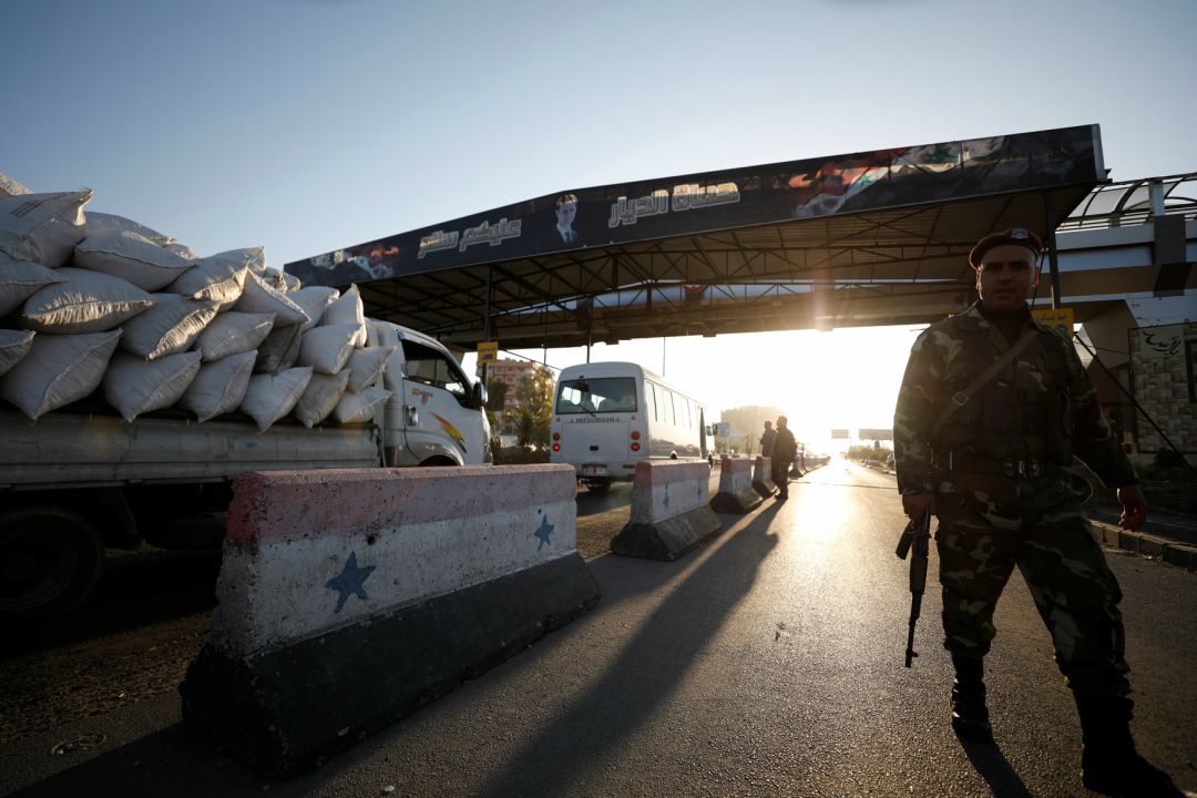  A Syrian soldier at a check point in Damascus on Saturday. Image: Reuters 
