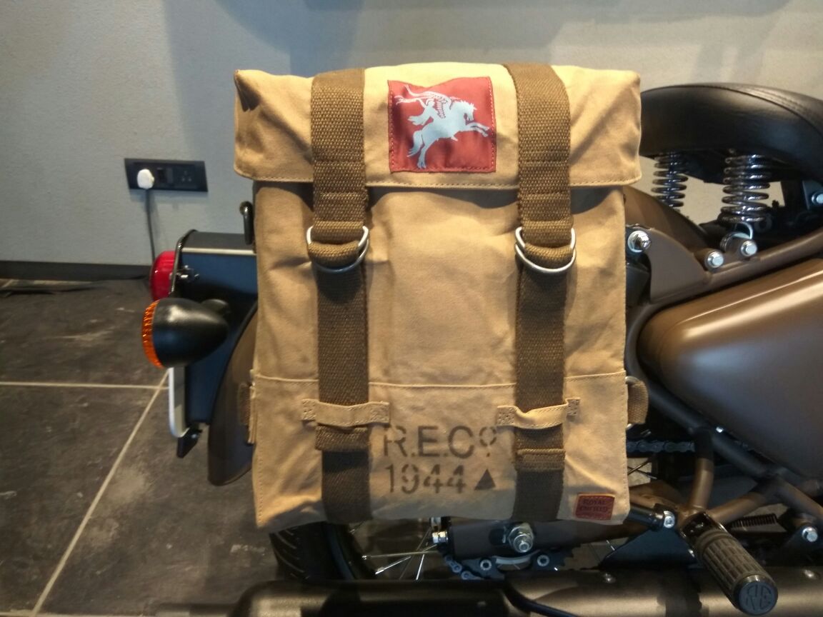 <p>The #Classic500Pegasus gets specially designed, period correct, canvas panniers.</p>