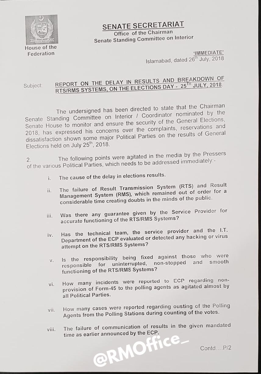 chairman senate standing committee on interior rehman malik has written asking for answers on the from ecp over reasons for delay in election results - instagram ousting fake followers from accounts sci tech geo tv