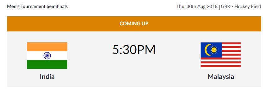   
 HOCKEY  | India's men's team will be up against Malaysia in the Men's Tournament Semifinals.  (Image: Asian Games 2018)   