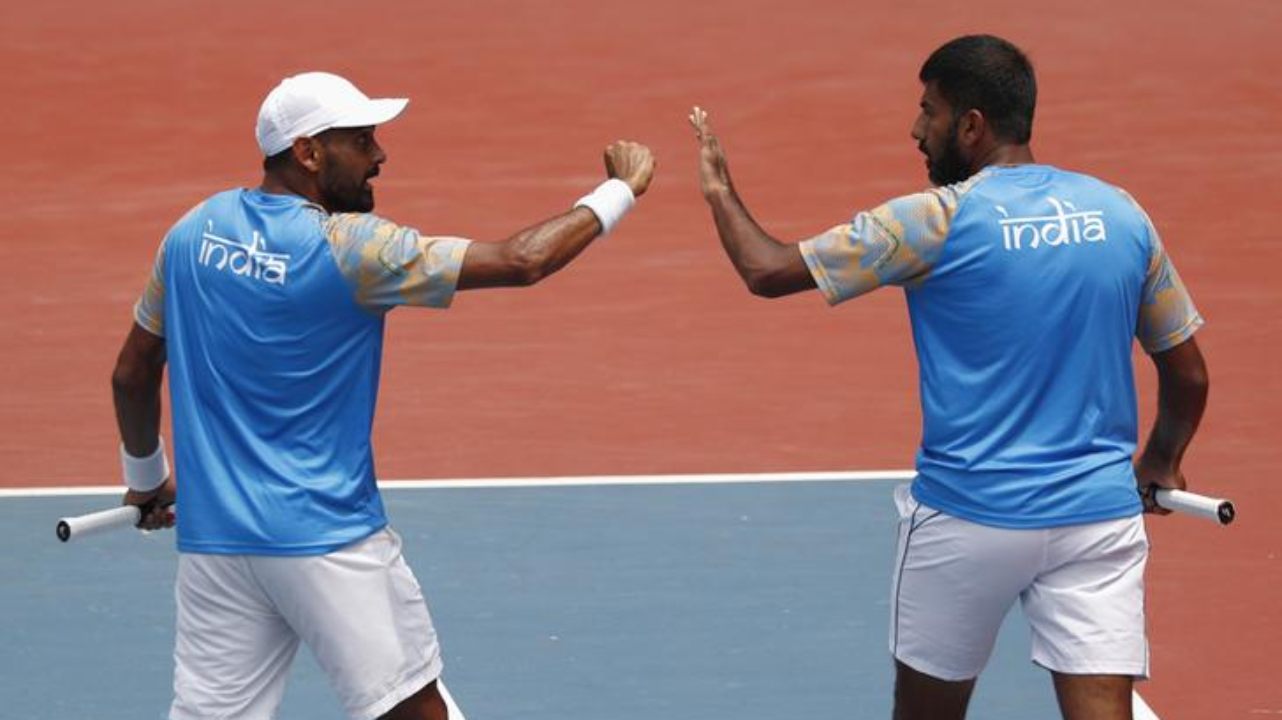    Rohan Manchanda Bopanna and Divj Sharan of India react during     match     against Aleksandr Bublik and Denis Yevseyev of Kazakhstan. (Image: Reuters)   
