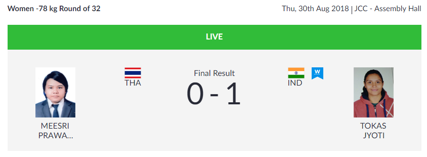   KURASH  | India's Jyoti Tokas beats Thailand's Prawanwit Meesri 1-0 in the Women's 78 kg Round of 32.  (Image: Asian Games 2018)   