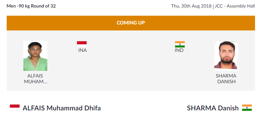   KURASH |  India's Danish Sharma will shortly be in action against Indonesia's Muhammad Dhifa Alfais in the Men's 90 kg Round of 32.  (Image: Asian Games 2018)   