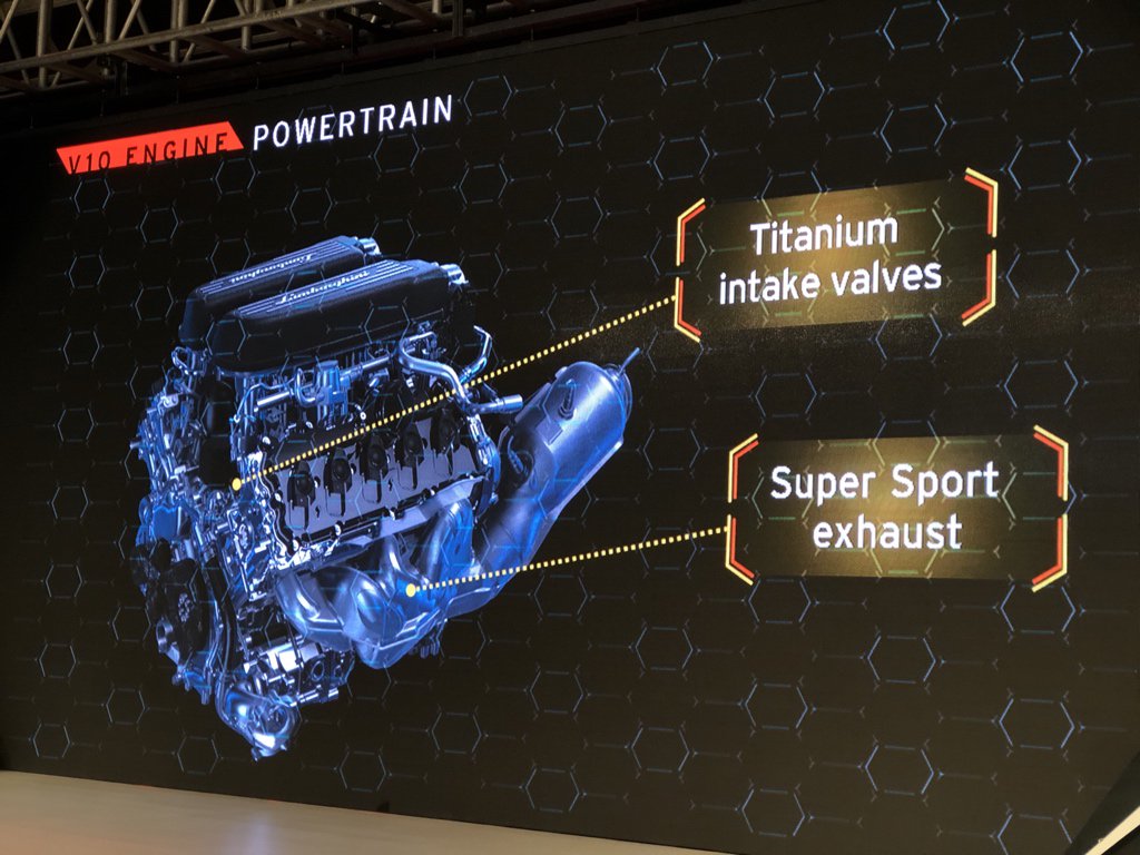 <p>The&nbsp; Lamborghini Huracan Evo uses an naturally aspirated V10, higher lift for new Titanium valve&rsquo;s. New exhaust has less weight and back pressure. Result is a very vocal 640PS/600Nm. 2.9s to 100kmph. And a song that&rsquo;ll set your hair standing</p>