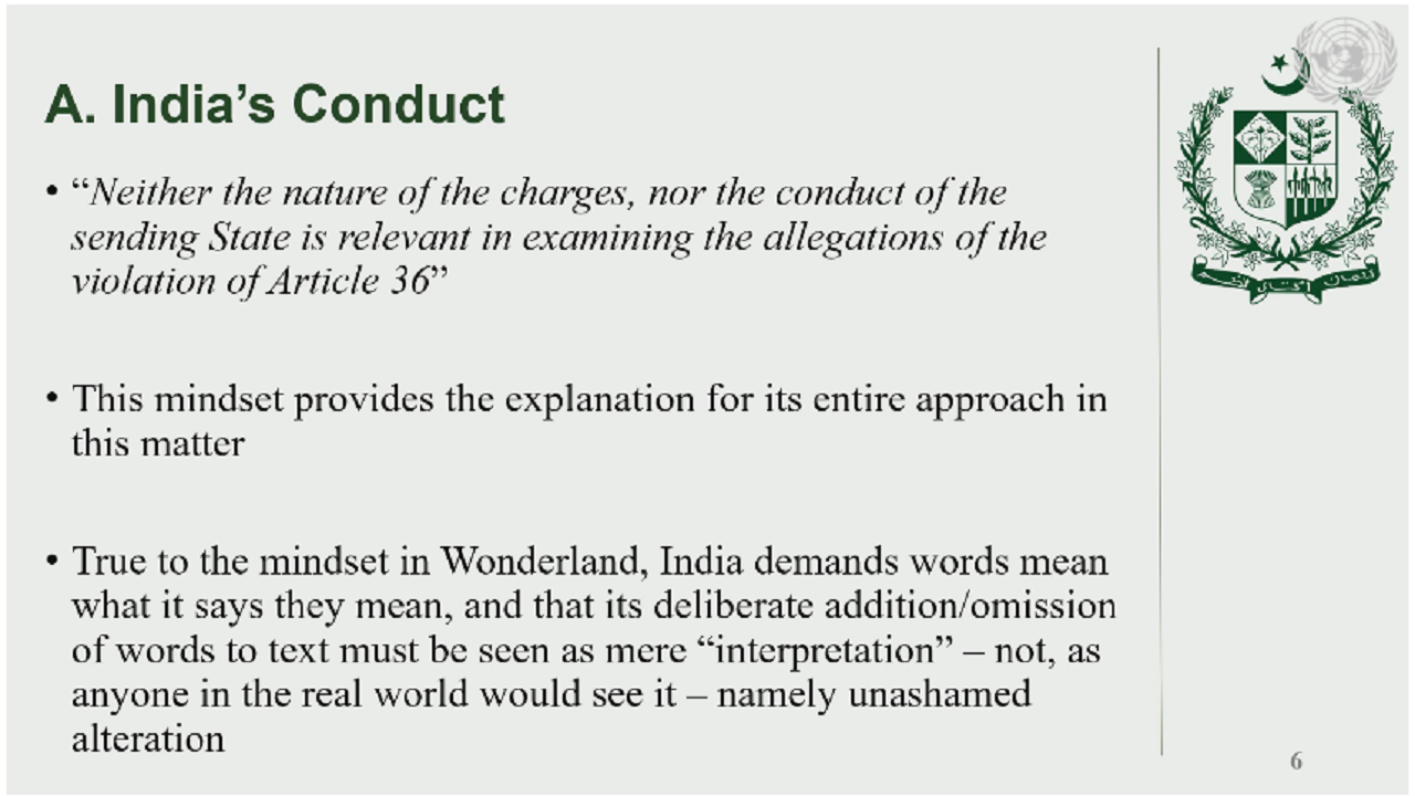  Lawyer KhawarQureshiis presenting points about India's conduct( Image:Screen grabof the live proceedings at ICJ via United Nations WebTV)  