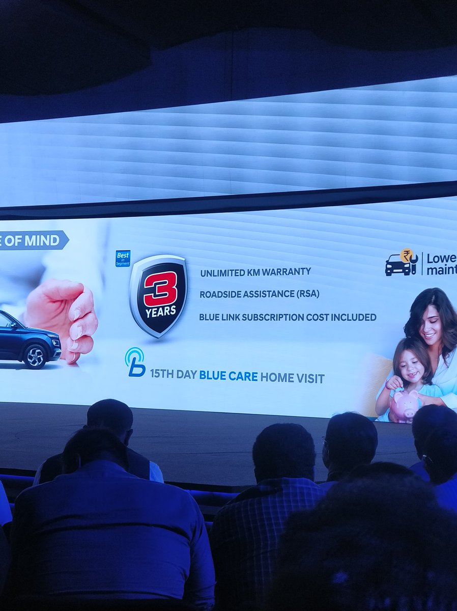 <p>3 year: unlimited warranty, RSA and Blue Link subscription in new Hyundai India Venue&nbsp;</p>