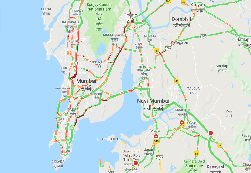 Here’s a quick update on the traffic situation as of 8.55 am: Heavy traffic on the north and south-bound arms of the Western Express Highway (WH) in Vile Parle close to the domestic airport terminal junction. 
 Heavy traffic on the south-bound arm of the Eastern Express Highway (EEH) near the JVLR intersection. Heavy traffic on the south-bound arm of the Eastern Freeway in some areas.  (Image: Google Maps)    Here’s a quick update on the traffic situation as of 8.55 am: Heavy traffic on the north and south-bound arms of the Western Express Highway (WH) in Vile Parle close to the domestic airport terminal junction. 
 Heavy traffic on the south-bound arm of the Eastern Express Highway (EEH) near the JVLR intersection. Heavy traffic on the south-bound arm of the Eastern Freeway in some areas.  (Image: Google Maps)