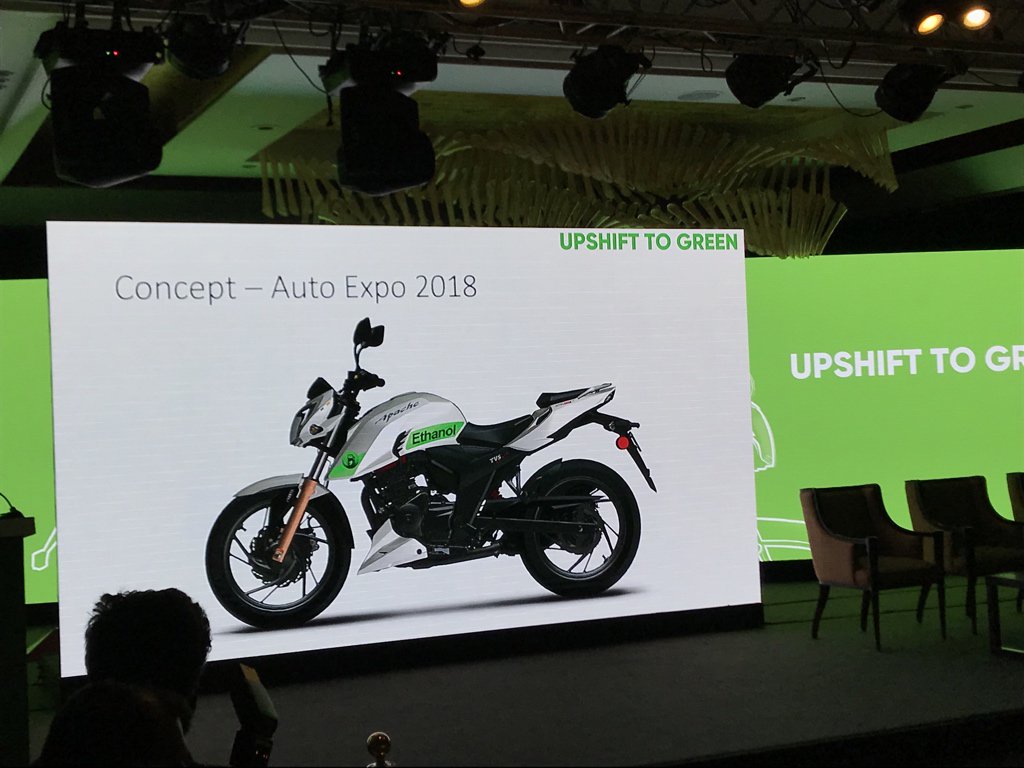 <p>An ethanol-powered @tvsmotorcompany #ApacheRTR it is! This is the concept TVS had showcased in the 2018 Auto Expo.</p>