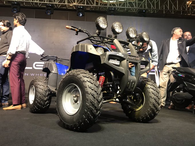 <p>The Warrior all-electric Quad is priced at Rs 1.40lakh. Max speed of 60kmph, range 50km in one charge, takes 8-9hours for full charge. 72V/40Ah VRLA battery.</p>