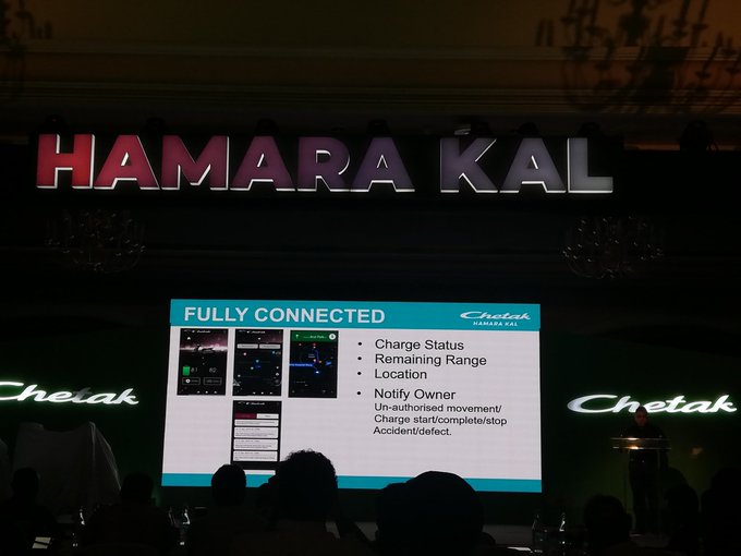 <p>The Connected tech in the&nbsp;Chetak allows cloud connectivity and will come with 1yr data subscription free at the beginning</p>