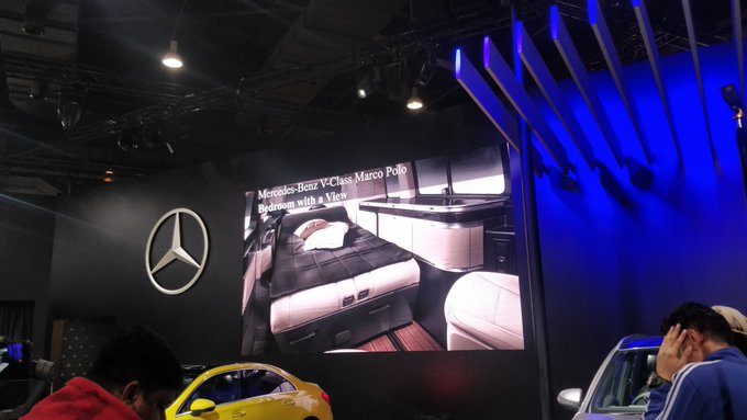 <p><strong>Mercedes-Benz India at Auto Expo 2020:</strong></p>

<p>The Marco Polo can seat&nbsp;four via the roof, gets a wood-finished trim,&nbsp;table set-up, powered blinds, a kitchen with an LPG gas cylinder, a 38-litre&nbsp;water tank, and 40-litre&nbsp;waste tank.</p>