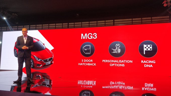 <p>MG MotorIndia is also showcasing the MG3 premium hatch.</p>