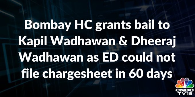  Yes Bank Case | Bombay HC has granted bail to Kapil Wadhawan & Dheeraj Wadhawan as the Enforcement Directorate could not file a chargesheet in 60 days. They have been granted given bail on condition of Rs 1 lakh cash bail and depositing their passports. Sources say ED filed chargesheet against Kapil & Dheeraj Wadhawan on the 61st day. Both will continue to remain in jail as they have been booked by CBI in Yes Bank case. Do note that they were arrested by the ED on May 14. 