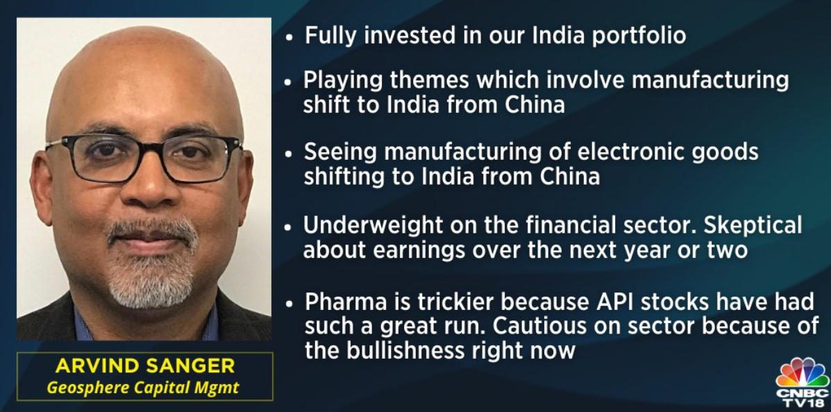   Arvind Sanger of Geosphere Capital Management is underweight on the financial sector.  