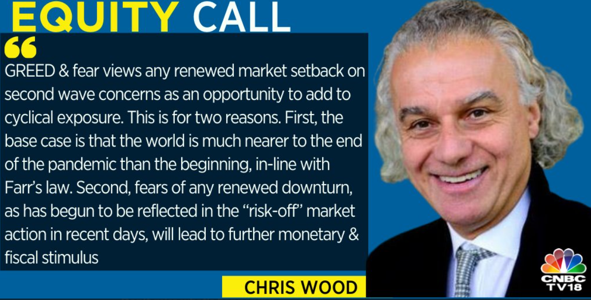  Chris Wood of Jefferies in his note - GREED & fear views any renewed market setback on second wave concerns, as an opportunity to add to cyclical exposure 