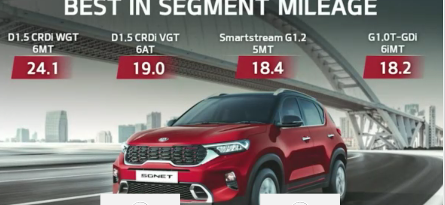 <p>Here are the fuel efficiency figures of the Kia Sonet</p>

