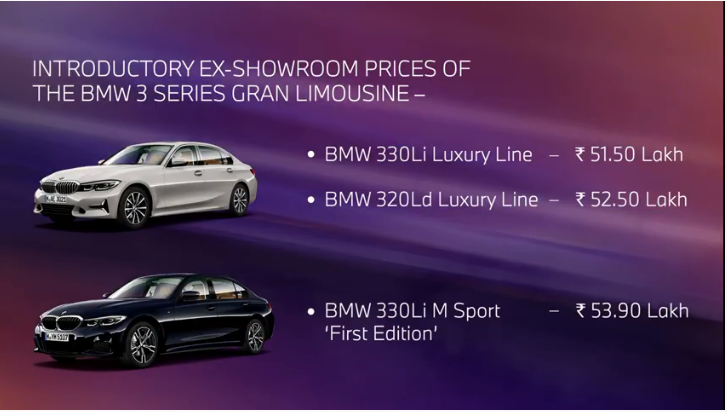 <p>Here are the prices for the BMW 3 Series Gran Limousine. These prices are introductory and valid for a limited time</p>