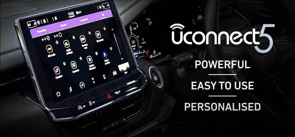 <p>The Uconnect 5 infotainment system consists of two screens, a 10.1 inch touchscreen and a 10.25 inch driver&#39;s display. This Android-based system is %x faster than the earlier iteration and features OTA updates</p>