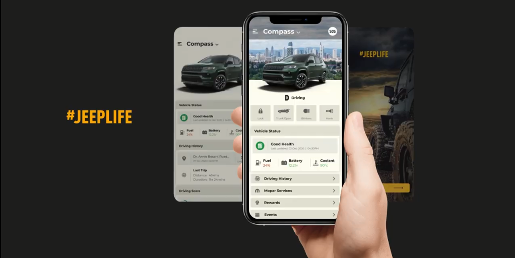 <p>The new Compass also comes with voice commands, and a full suite of connected car tech</p>
