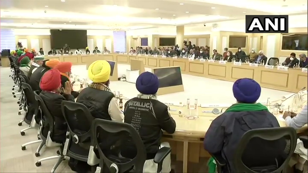   |The tenth round of talks between farmer unions and the Centre over the three farm laws begins at Vigyan Bhawan in New Delhi. 
(Visuals from ANI) 