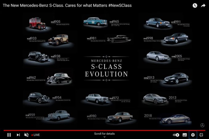 <p>Here&#39;s a nice look at the legacy of the S-Class from Mercedes-Benz - they should make this into a poster!<br />
The proper S-Clas story began from 1954 with the W180, but it was only in the mid 70&#39;s that the W116 officially got the nomenclature S-Class.</p>