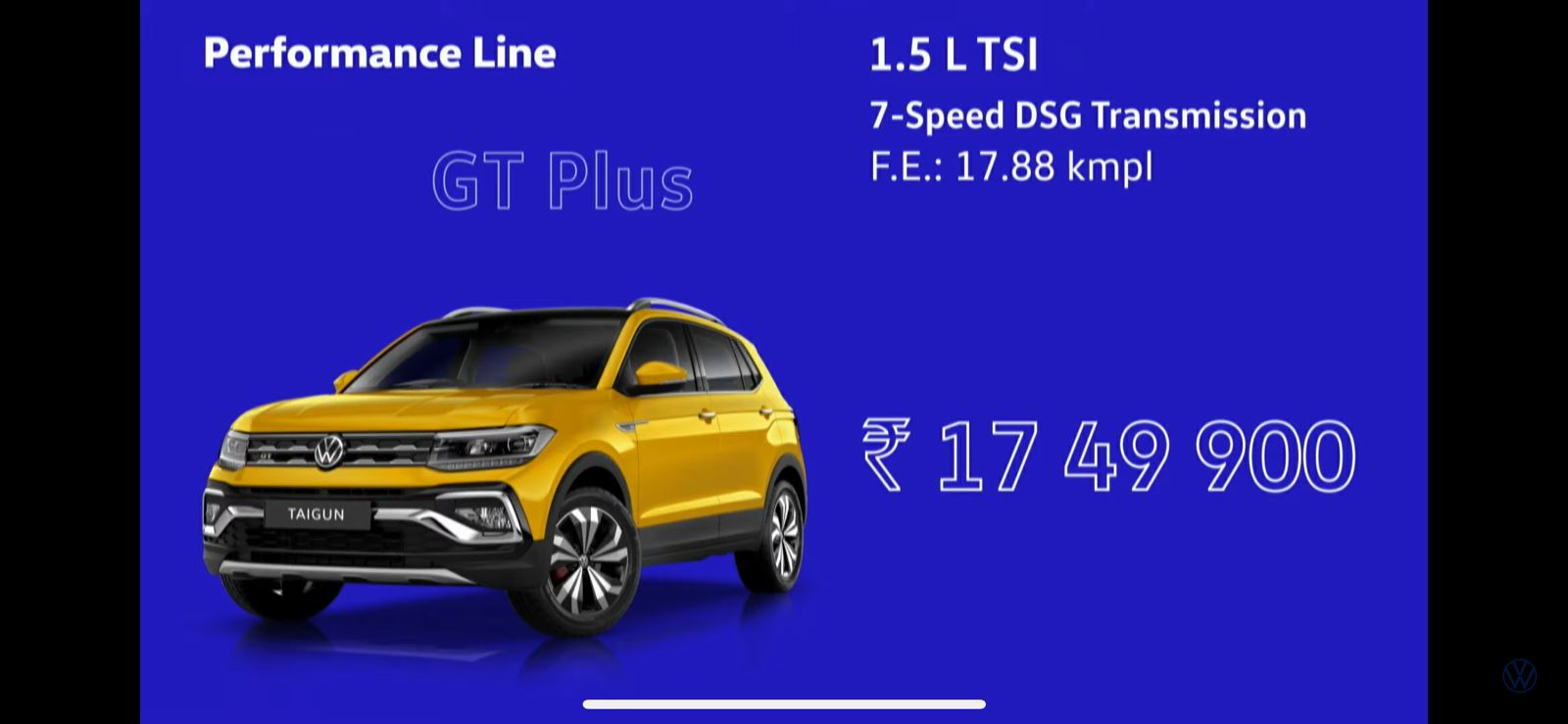 <p>The GT Plus line, which sits at the top of the Taigun range starts at Rs 17.49 lakh</p>