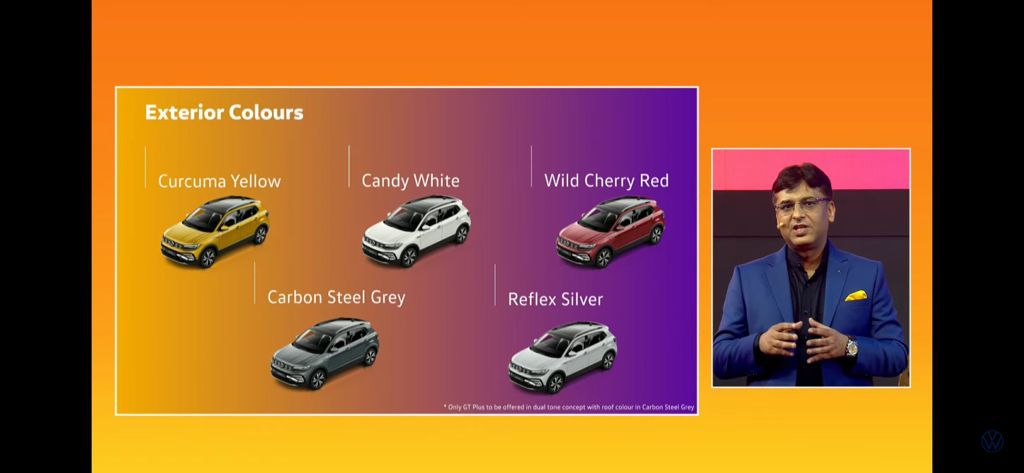 <p>The 5 colour options available on the new Volkswagen Taigun</p>