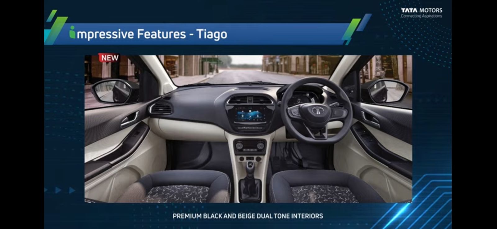 <p>The Tata Tiago also comes with dual-tone premium interiors</p>