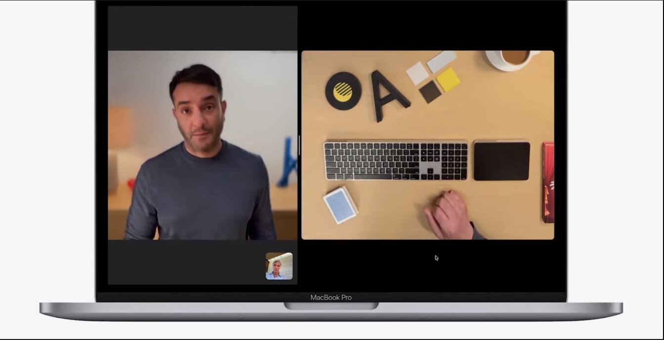  Users will now be able to collaborate virtually using Desk View, which mimics an overhead camera, showing your desk and your face simultaneously. 
