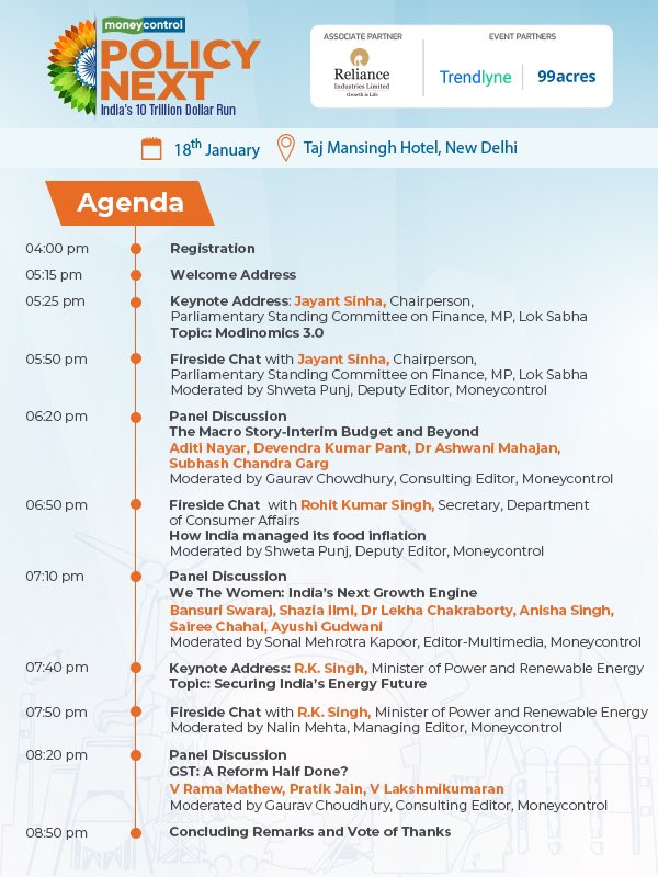 Moneycontrol Policy Next summit: Comprehensive overview of Speakers and Agenda for the event