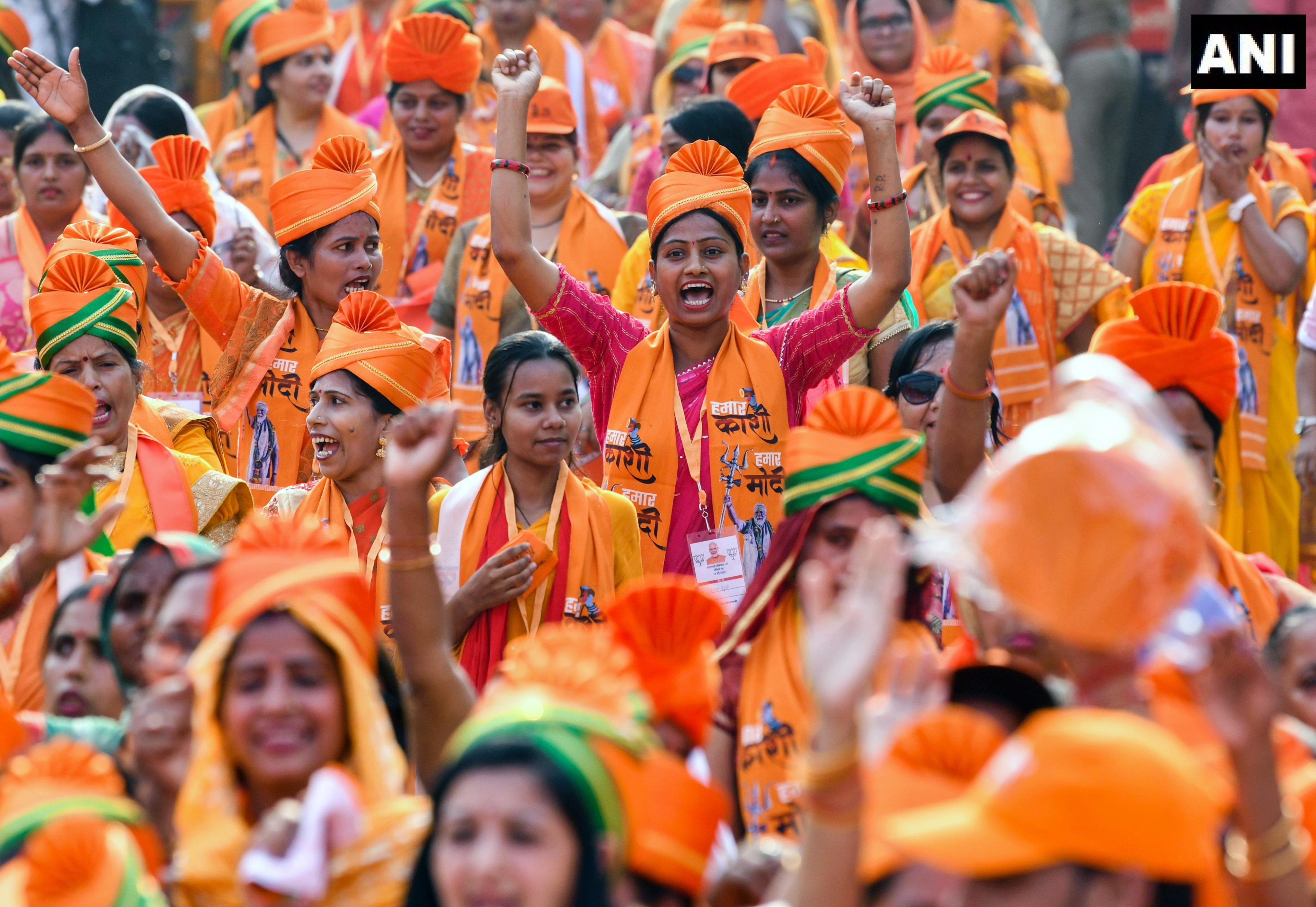 PM Modi Varanasi Roadshow Live: Women in saffron led PM Modi&rsquo;s cavalcade today